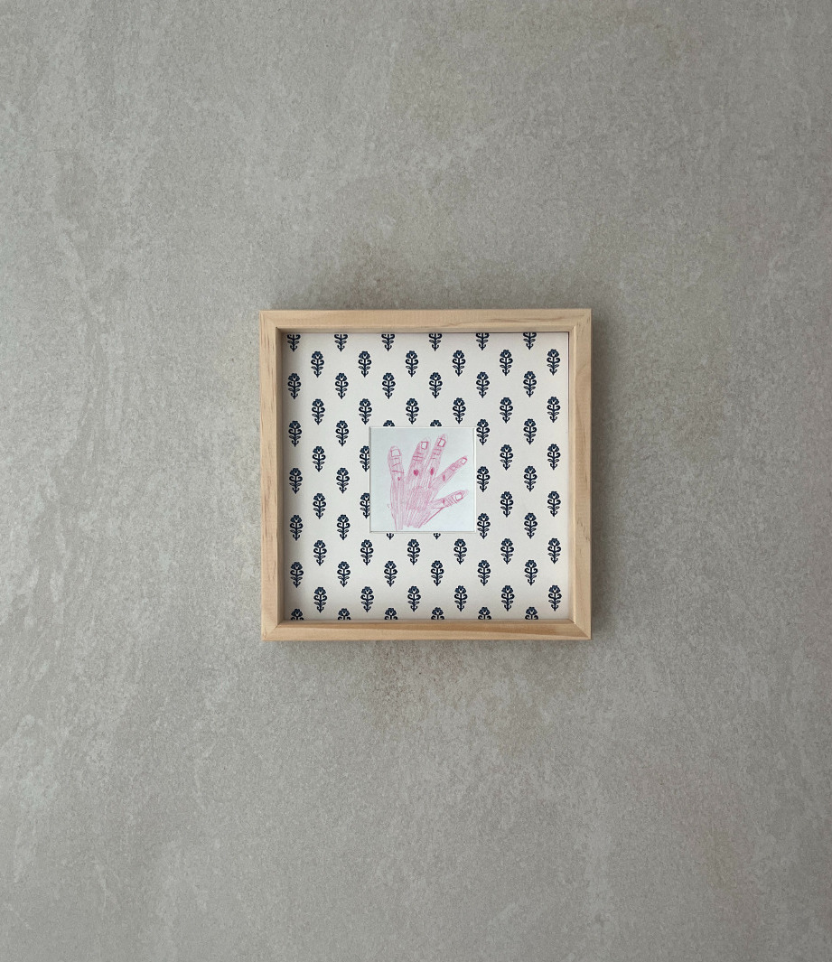 블루 플로럴 마운트 & 우드 프레임